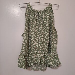 SHEIN Green Floral Ruffle Hem Blouse